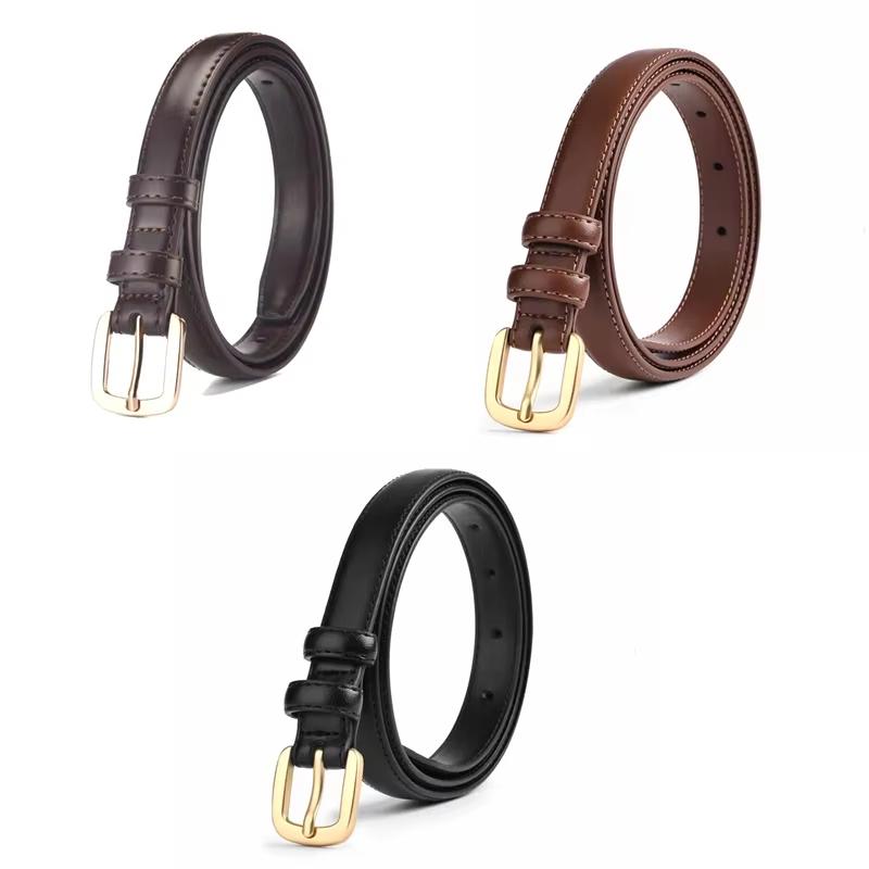 Women'S Belt With Fine Matching Western Pants 2Cm Wide Pu Leather Metal Buckle Belt Simple Versatile Decoration