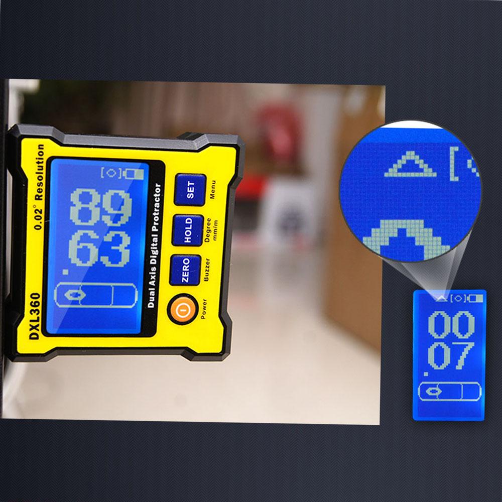 DXL360 Dual Axis Digital Angle Protractor with 5 Side Magnetic Base High-precision Dual-axis Digital Display Level 100-240V 50-60Hz Color: Yellow