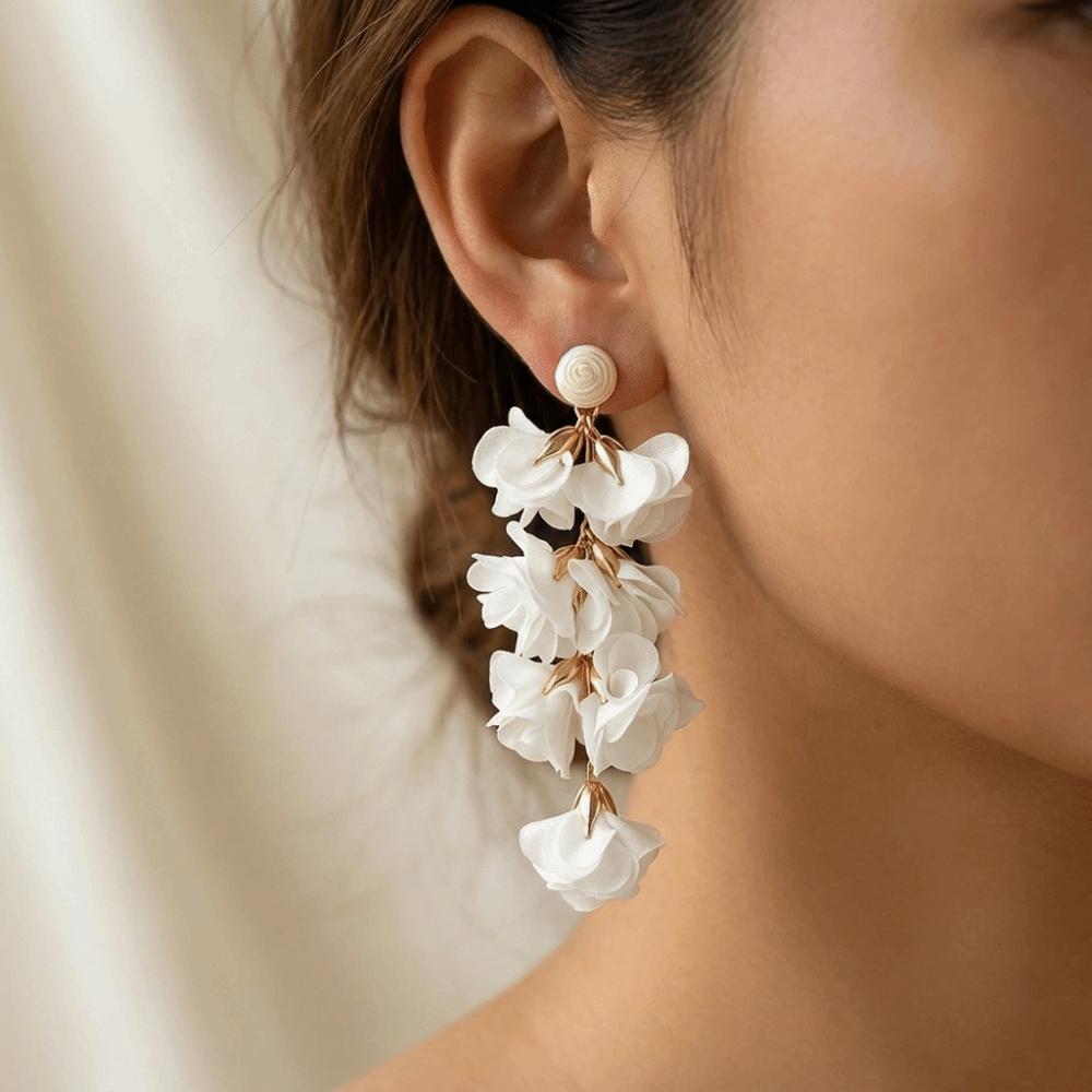 Colorful Fabric Flower Clip-On Earrings Petal Design Non-Piercing Earrings  Beach