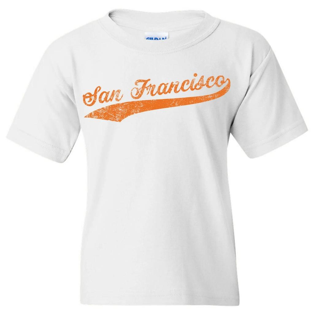 San Francisco Baseball Script Youth T-Shirt - White