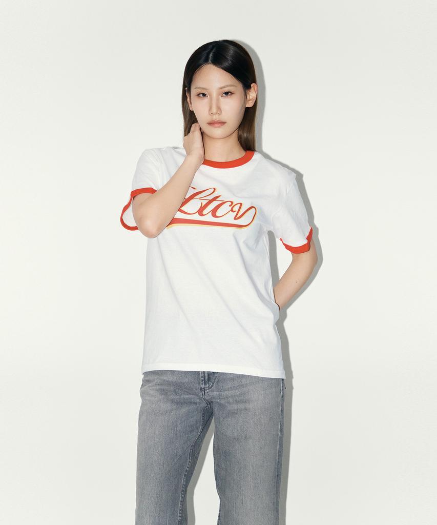 Laipeutaimkollegtibeu Ringer Logo Short Sleeve T-Shirt White Red