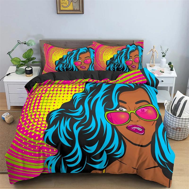 Cartoon Girls Duvet Cover Cute Lipstick Fashion Theme for Women Gifts for Bedroom Decorations with Pillowcase Queen King Size