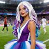 Long Curly Multicolor Party Wig with Big Waves and Middle Part
