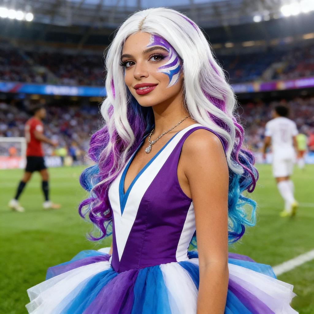 Long Curly Multicolor Party Wig with Big Waves and Middle Part