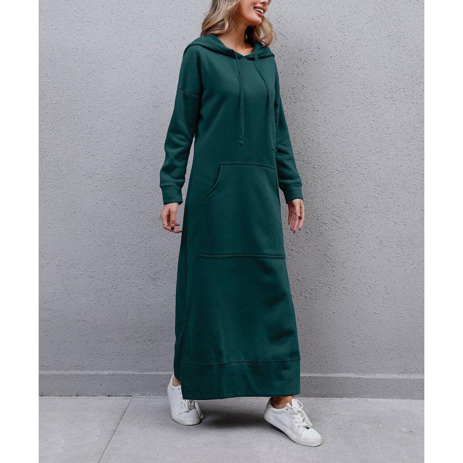 Vestito Felpa con Cappuccio da Donna Moda Orlo Allacciato Midi Accappatoio con Cappuccio Lungo Vestidos Inverno Caldo Casual Largo Vestito Felpa