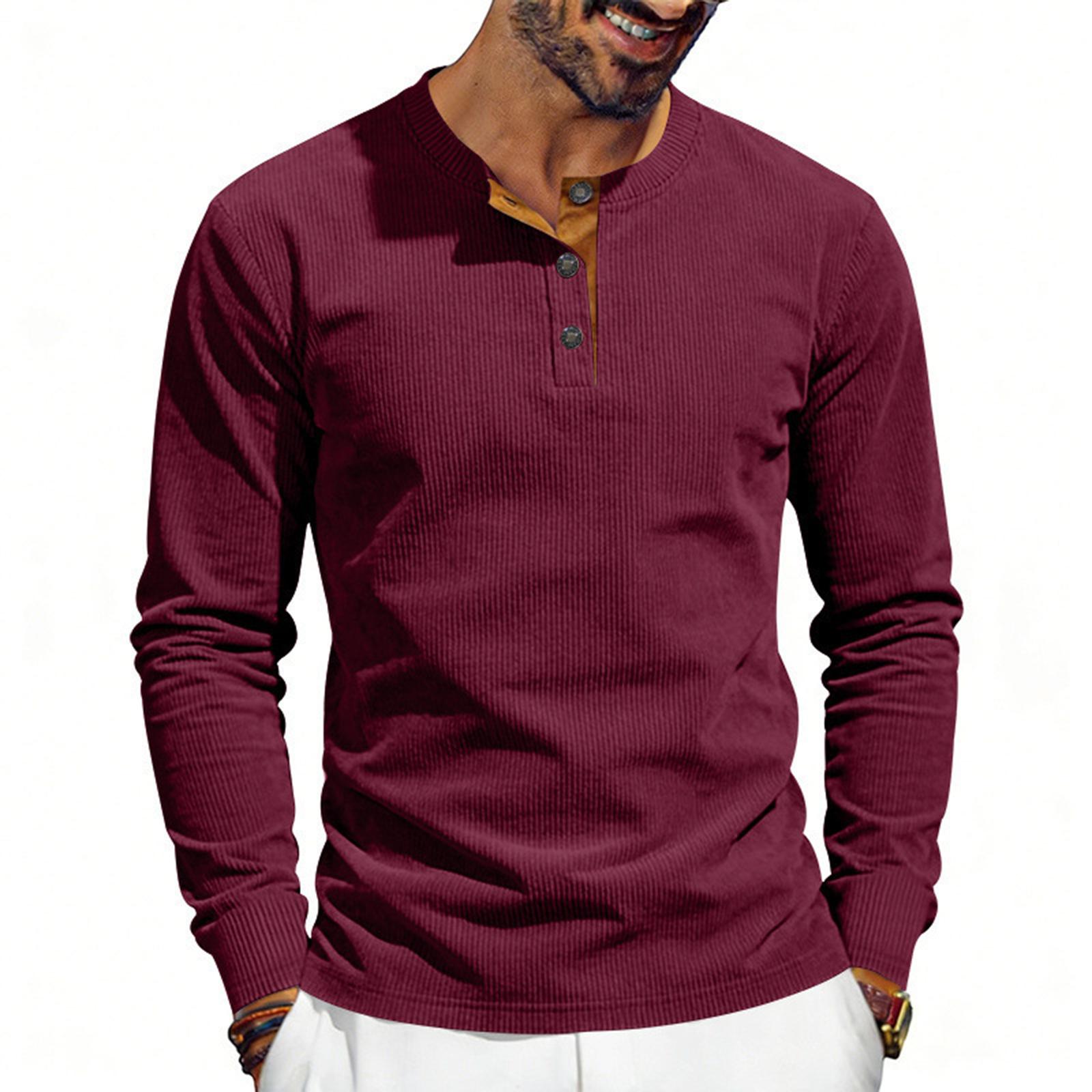 

Men s Round Neck Single-Breasted Long-Sleeve Loose Casual Top L