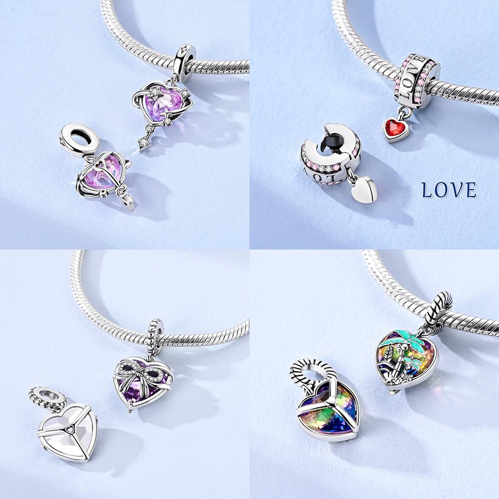 Original Charm Copper Purple Heart Pendant Pink Arrow Cat Dog Bead Fit Bracelet Women Accessory Valentines Gift Jewelry