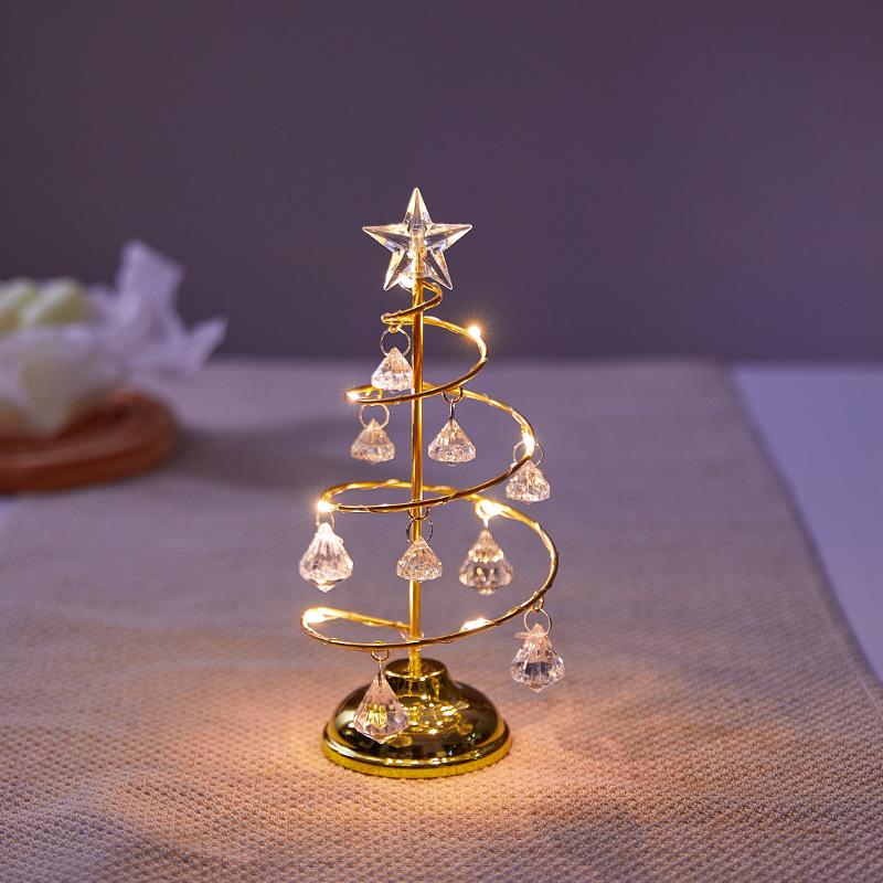 Christmas Decorations Electroplated Iron Christmas Tree Luminous Crystal Christmas Tree Night Light Christmas Gift Ornaments