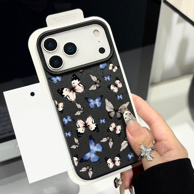 For iPhone 18 Pro Max Case Colorful Butterfly Leather Texture Silicone Cover For iPhone 17 16 15 14 13 Pro Max 16E 17E