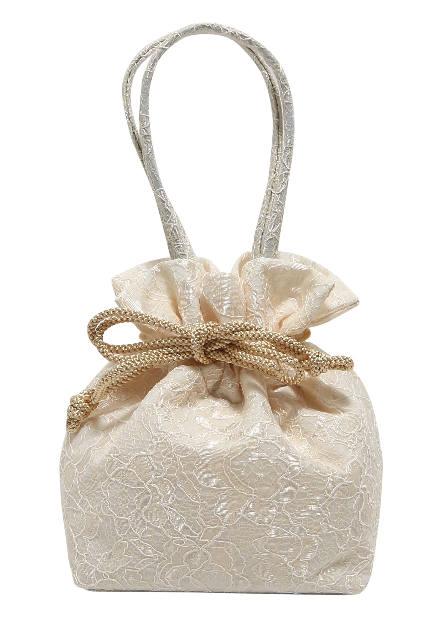 

Lace Drawstring Bag with Japanese Made in Japan [Hasegawa] Handle, Kimono, Yukata, (Beige) бежевий