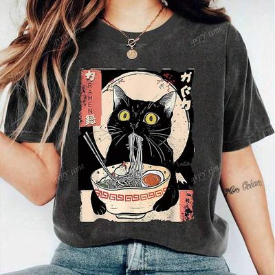 Damen Sommer T-Shirt Kitty Retro Mode Kurzarm T-Shirts Lässig Bedruckte Oberteile