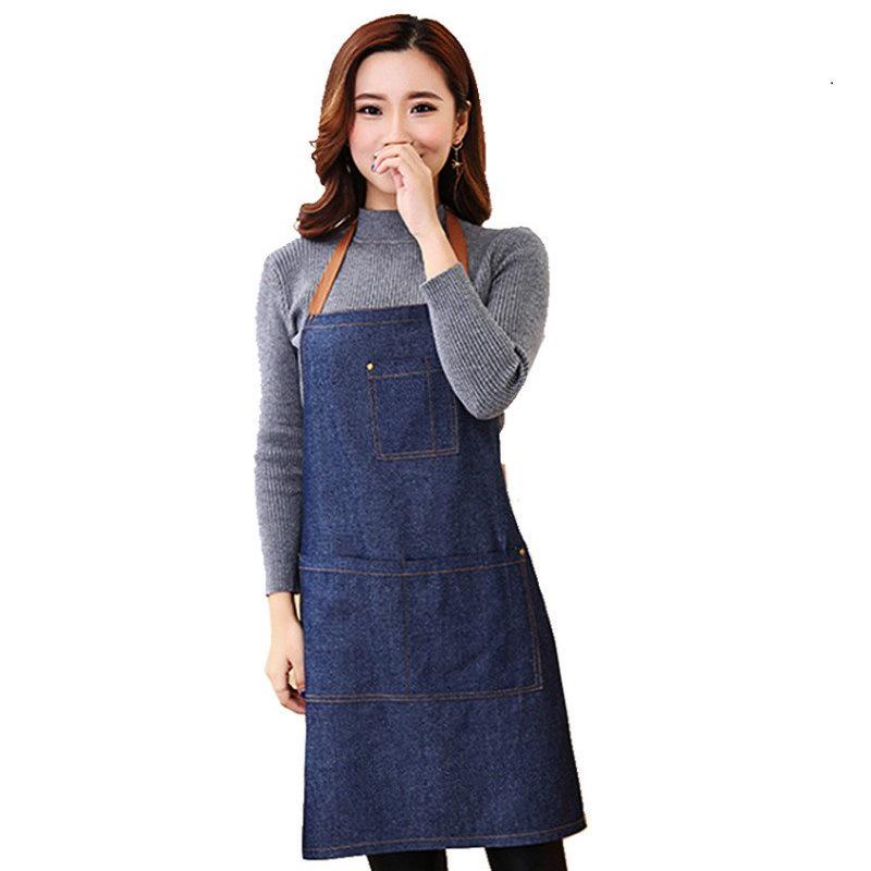 Nordic Labor Protection Denim Apron for Home and Kitchen Use - Adult Korean Style