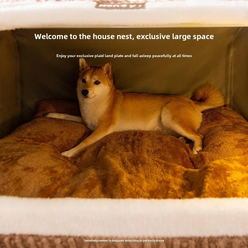 Autumn and Winter Dog Large Dog Bear Curved House Kennel Warm Thickened Windproof Cat Litter Large Dog Pet Supplies Accessory