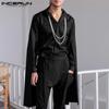 INCERUN Spring Mens Fashion Elegant Cape Shirts Long Sleeves Turn-down Collar Silky V Neck Ponchos Cloak Solid Party Tops S-5XL
