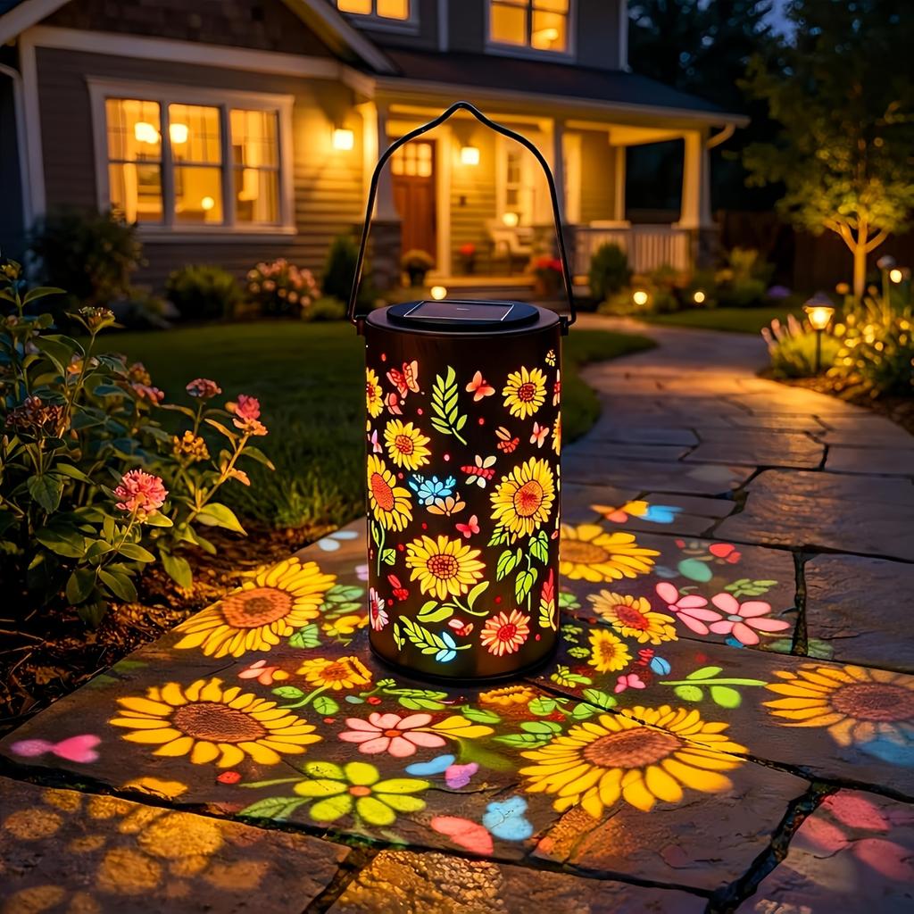 Colorful Solar Lanterns Outdoor, Garden Decor Gifts for Women Mom Grandma - LED Colorful Sunflower Solar Powered Lights Metal Hanging Lantern