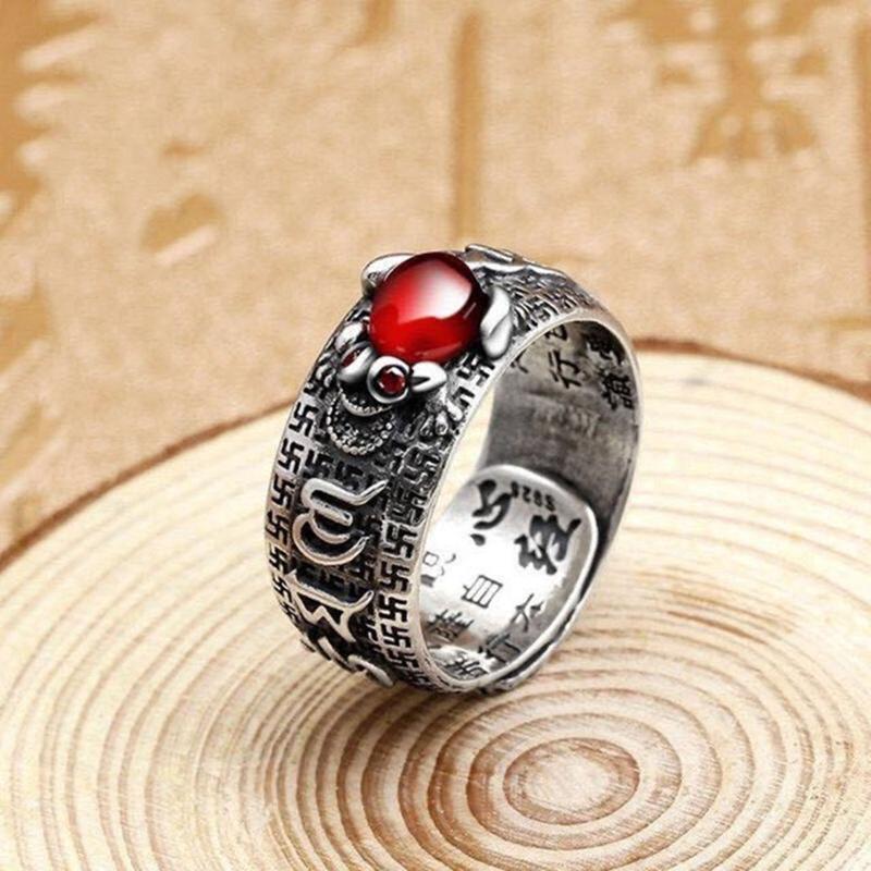 Personality Retro Silver Plated Six Word Truth Ring Gold for Toad Stamper Heart Sutra Ring Men Women Wealth Lucky Jewelr