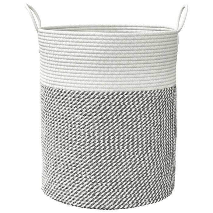 Storage Basket - vidaXL - Cotton - Grey/White - Foldable - Modern Design