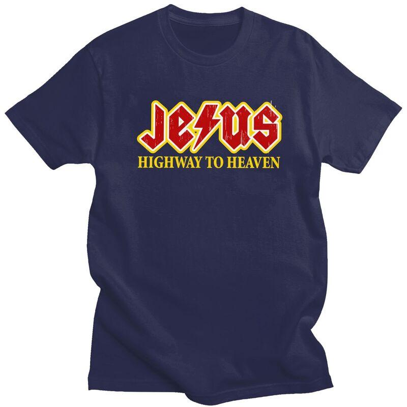 Custom Jesus Rocks Highway To Heaven T Shirts for Men 100 Cotton Tee Tops Tshirts Short Sleeve Fashion Tshirt Clothes