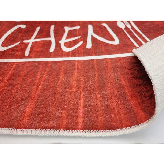 Tapis de cuisine - KITCHEN - Rouge - Antidérapant - Lavable en machine - 90x130cm
