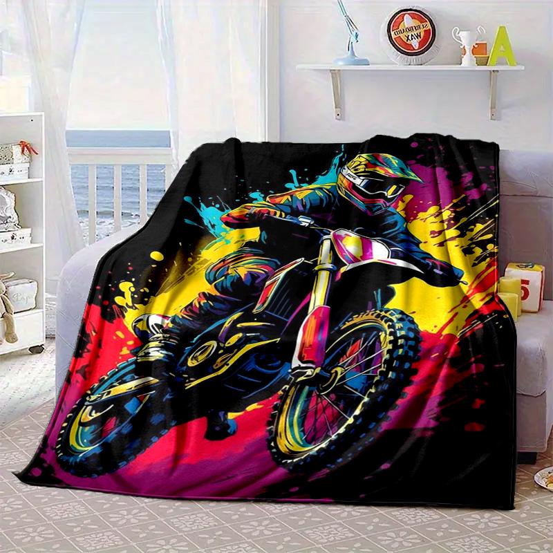 Motocross Rider In Action Blanket Flannel Blanket for Bed, Sofa, Camping, Hiking, Picnic Essentials, Gift for Family Fan Gifts