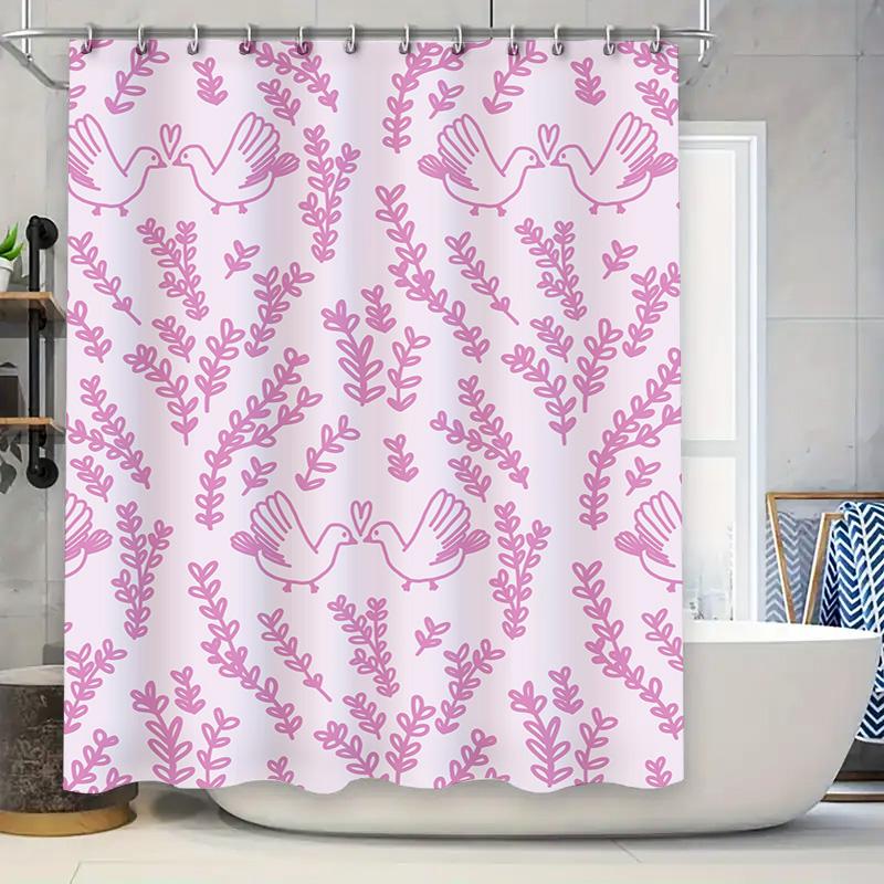 

Modern Pink Doves Leaf Shower Curtain Decorative Bath Rug Set for Bathroom Decoration White Bathtub Accessories in Home Garden 90x180cm