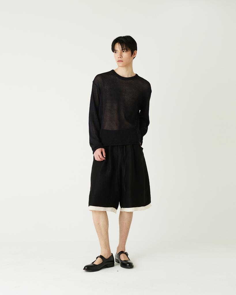 Diaendeukweseucheon Linen Blend Crewneck Knit Top / Black