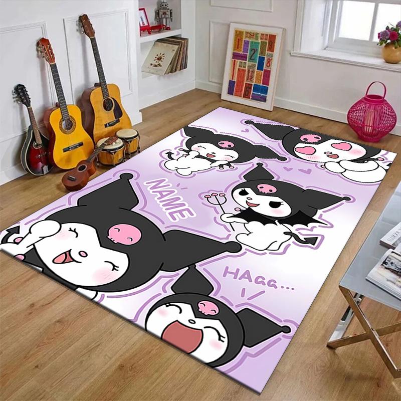Custom Kuromi Mat Personalized Name, Polyester Washable Indoor Entryway Rug, Gift for Christmas, Easter, Thanksgiving Day