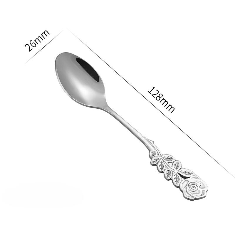 Mini 304 Stainless Steel Teaspoon with Rose Flower Handle Dessert Cake Coffee Ice Cream Stirring Tiny Spoon Tableware
