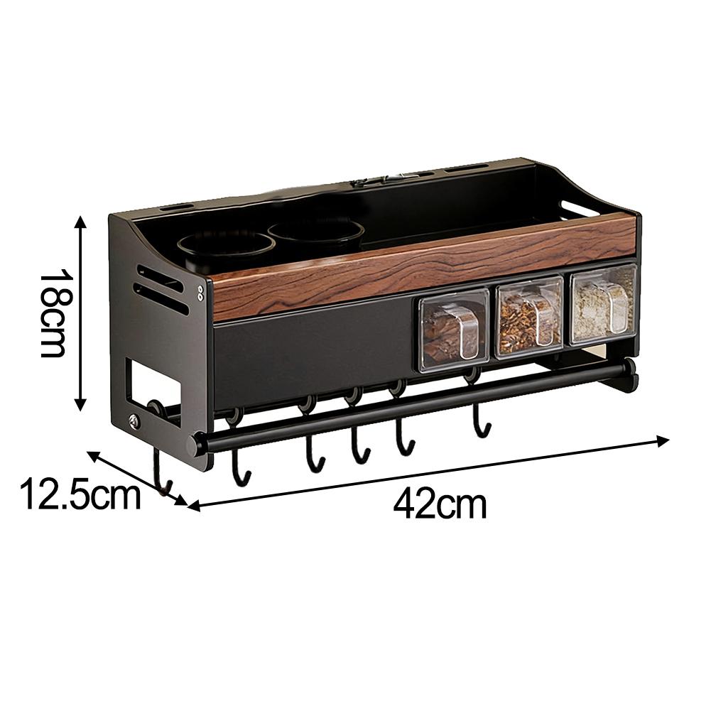 Metal Wall Mounted Spice Shelf for Organizing Spices Cooking Essentials with Built In Utensil Cups and Paper Towel Holder
