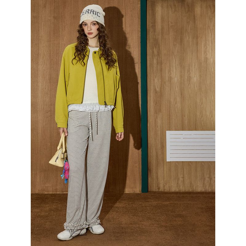 Coolhut American Retro Loose-Fitting Versatile Lapel Tie Short Workwear Bright Color 2025 Autum Women's Jacket