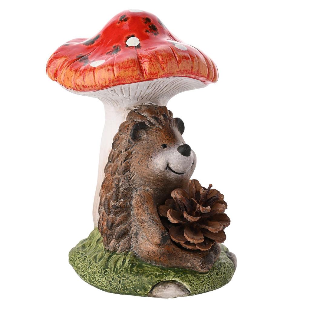 Country Living Hedgehog Holding A Pinecone On A Toadstool