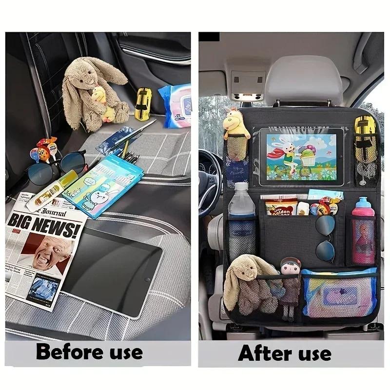 Car Back Seat Organizer with Touch Screen Tablet Holder Automatic Storage Pocket Protector for Travel