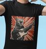 Rock 'n' Roll Cat T-Shirt: Linocut Guitar Design