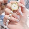 Thin Wristband Watch Women Faux Pearl Bracelet Adjustable Strap Round