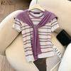 ZANZEA Women Casual Round Neck Short Sleeve Patchwork Stripe T-Shirt