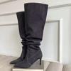 Women's Boots 2026 Retro Spicy Cowboy Boots Thin Heel Pointed Stacked Boots Wide Tube Long Tube Boots