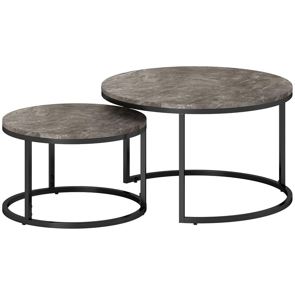 Industrial Nesting Coffee Table Set Of 2 Round Coffee Tables Living Room Table With Faux Marbled Top And Steel Frame