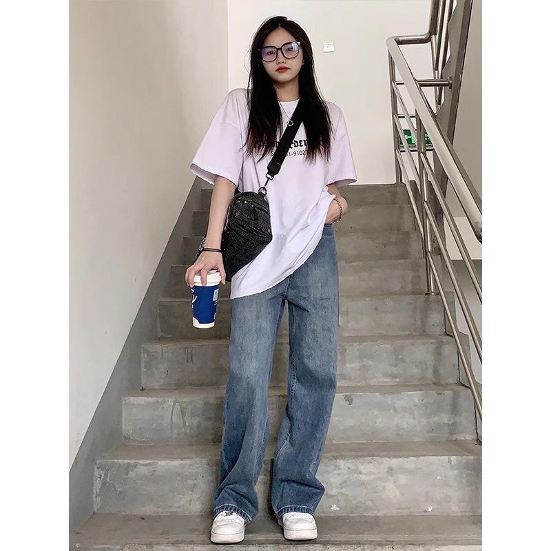 

2024 Женские джинсы прямого кроя с высокой посадкой на флисовой подкладке - Стройнящие, больших размеров, свободного кроя, в стиле ретро. XL