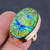 Natural Ammolite Gemstone Handmade Copper Jewelry Ring Size 7.5 C8l09