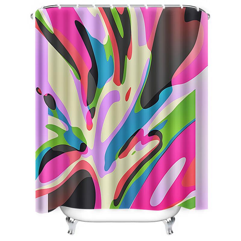 Abstract Colorful Shower Curtain for Bathroom Home Decor - Vibrant Artistic Design Waterproof Bath Mat Complimentary hook
