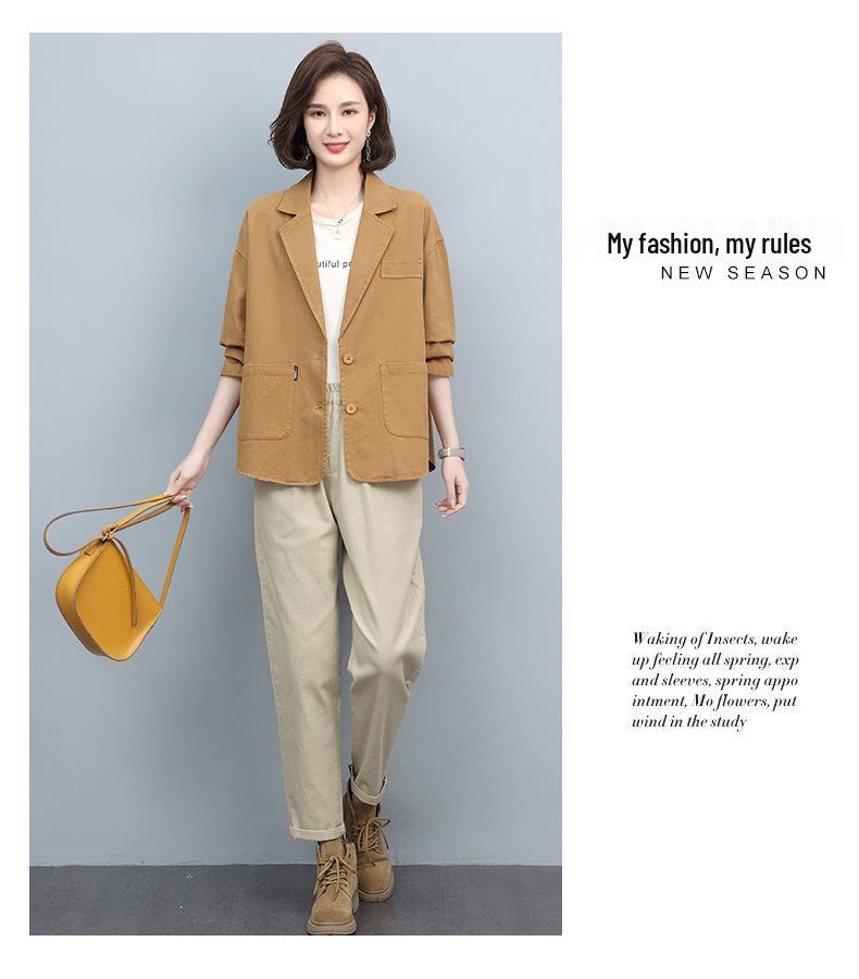 2024 Frühling/Herbst Locker geschnittener Kurzarmblazer für Frauen mittleren Alters - Koreanischer Stil, modisch, alterslos