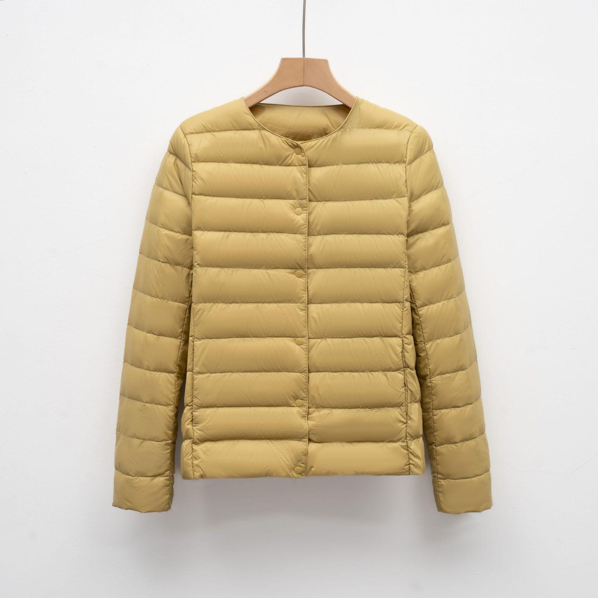 

Легкая женская короткая куртка с круглым вырезом на осень и зиму, теплая куртка с круглым вырезом, однотонный пуховик XL жёлтый