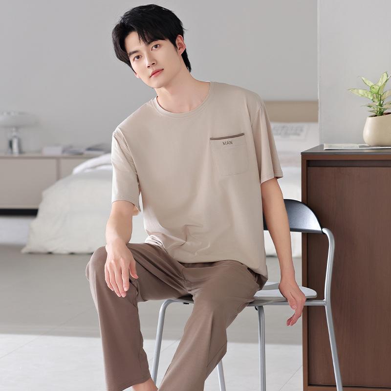 Dad pajamas men's summer thin short-sleeved shorts Modal cotton and silk loungewear summer fattened plus size set
