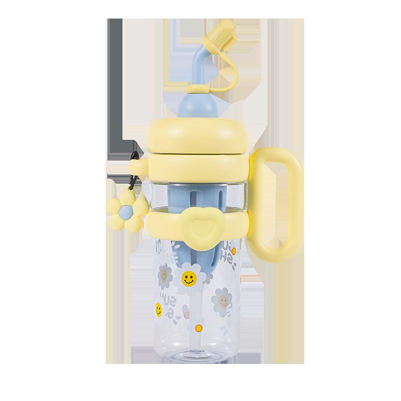 Water bottle summer plastic water cup large capacity cup children with handle portable straw plastic cup office tea