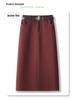Women's 2024 Khaki Wool Midi Skirt: New Autumn/Winter Straight-Cut, Mid-Length Slit, Bodycon Design.