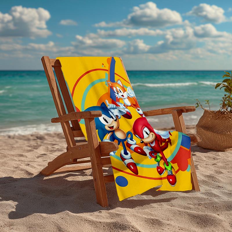 Ultra-Soft Beach Towel with Sonic Theme,Ideal for Pool - Camping, Diving - Perfect Travel Essential, Vibrant Beach Towel.
