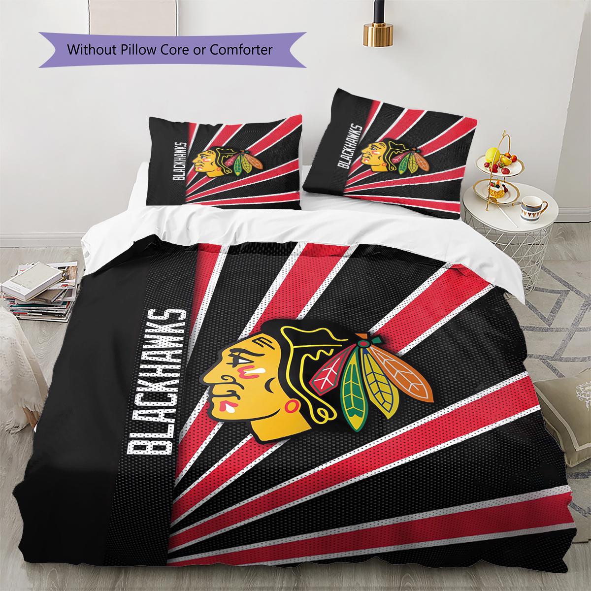 

Набор постельного белья с узором Chicago Blackhawks, одеяло, пододеяльник, наволочка, домашний декор, подарок (1 пододеяльник + 2 наволочки, без наполнителя) 135x200cm