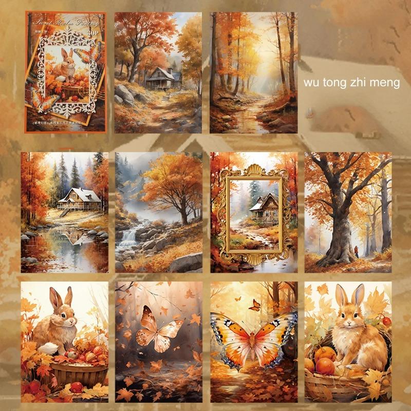30pcs Secret Fantasy Series Vintage Forest Flower Landscape Scrapbook Collage Material Paper Creative Junk Journal Stationery