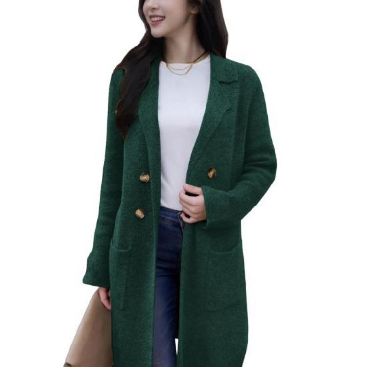 Warm Wool Blend Oversized Trench Coat Winter Overcoat Double Breasted Women Long Coat Notched Lapel S зелёный