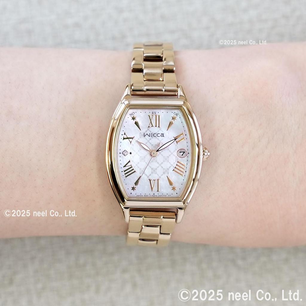 wicca Limited Edition Tonneau Warm Second Date [CITIZEN] Solar-Powered Radio-Controlled Watch, Waterproof, Barrel-Shaped Shape, Gold, Mother-of-Pearl,